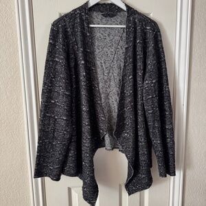 Eileen Fisher wool Blend cardigan Black Gray Size XL Open Front Textured